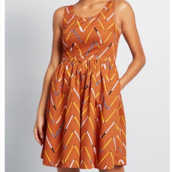 Modcloth Optimistic Effect Pen and Pencil Chevron A-Line Dress Size XXS - Picture 1 of 12